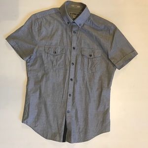 Gray Fitted 100% cotton Short Sleeve Button Shirt